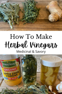 bottle of vinegar herbs jars garlic