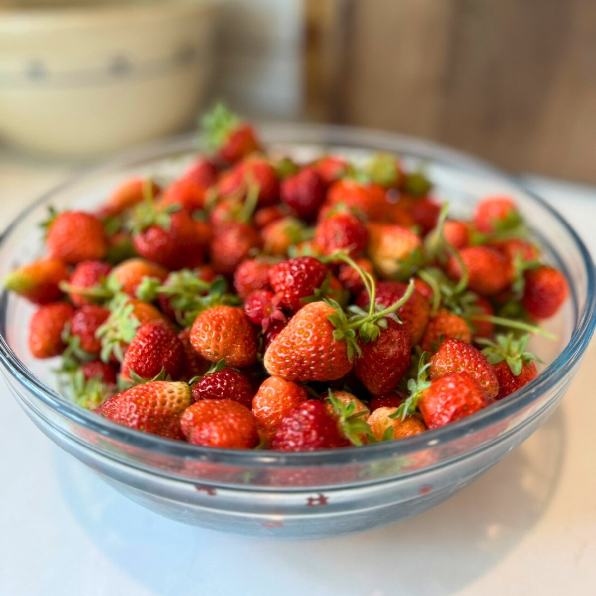 fresh strawberries in bowl right out of the garden!