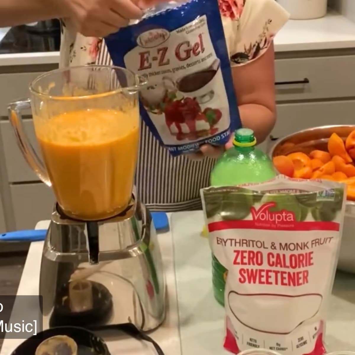 adding EZ Gel to blended apricots to thicken apricot freezer jam
