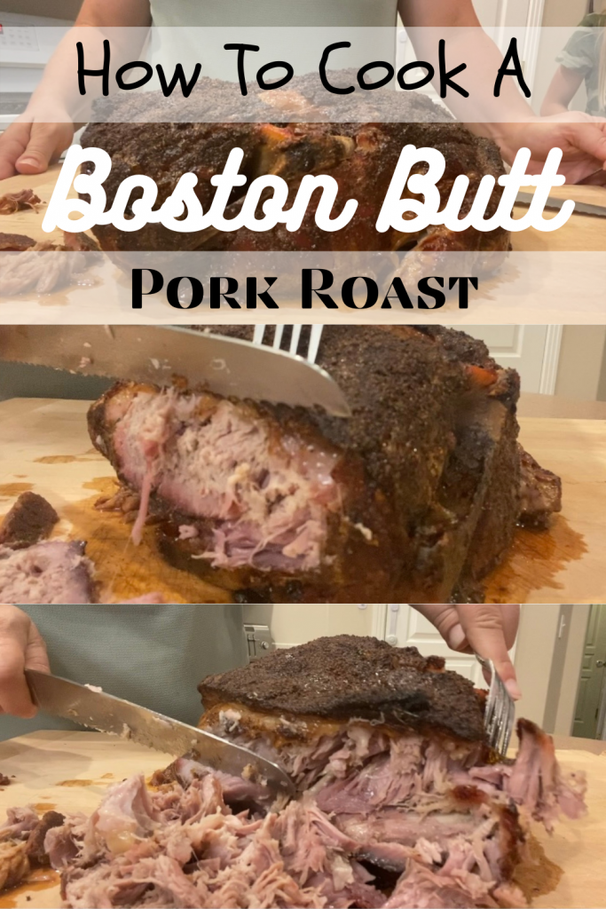Boston Butt Roasted with Text and pictures of cooked pork roast