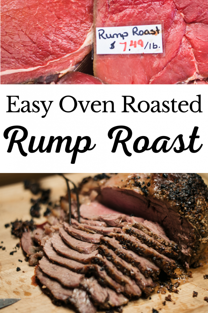 rump roast raw and rump roast cooked with text
