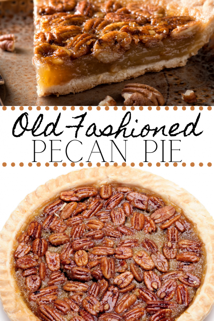 pecan pie and pecan pie slice with text