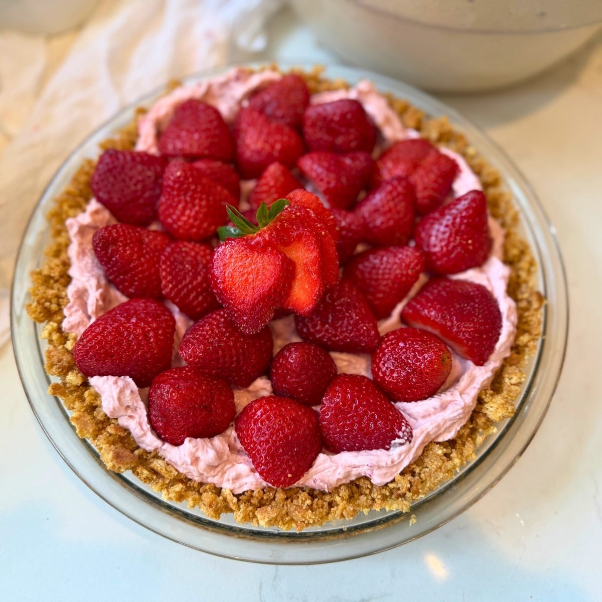fresh strawberry pie on graham cracker crust without glaze (1)