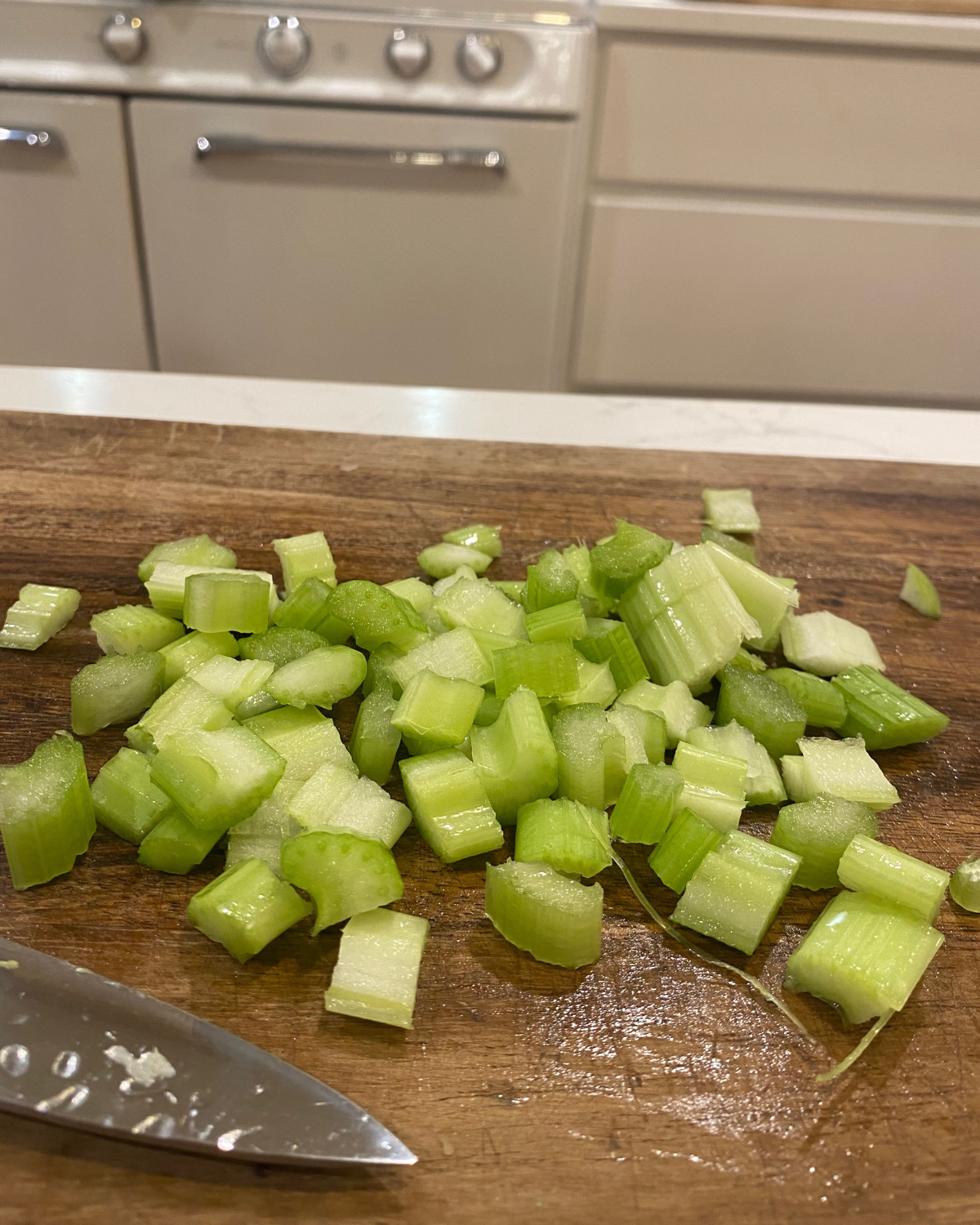 chopped celery for waldorf apple salad