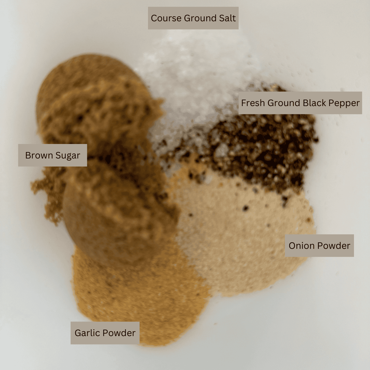 seasonings: brown sugar, salt, pepper, onion and garlic powder