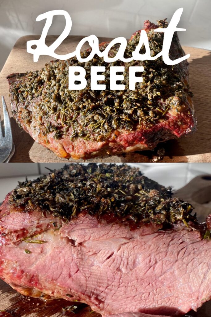 tender roast beef with text