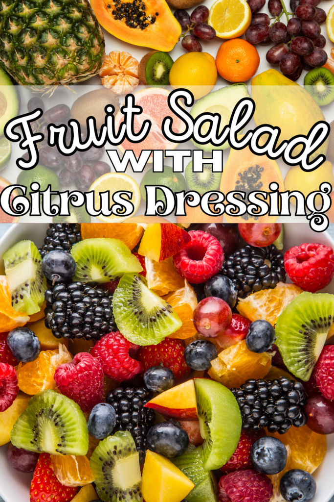 fruit salad with text