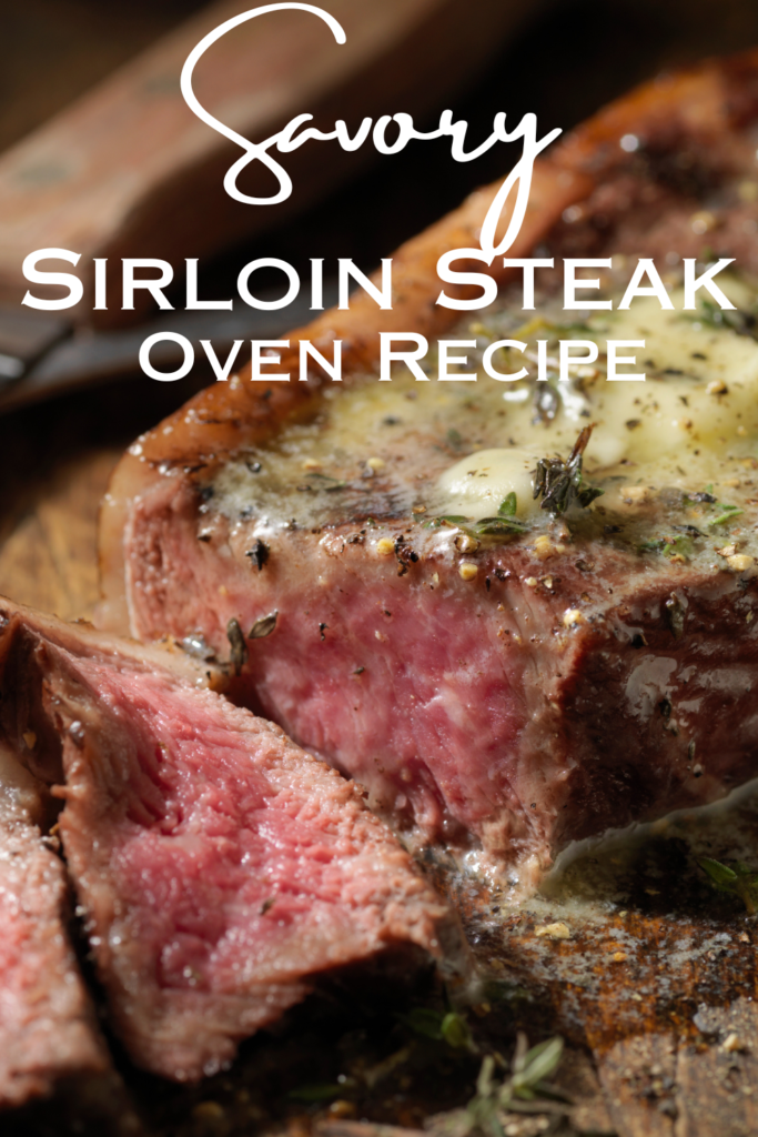 sliced sirloin steak with text