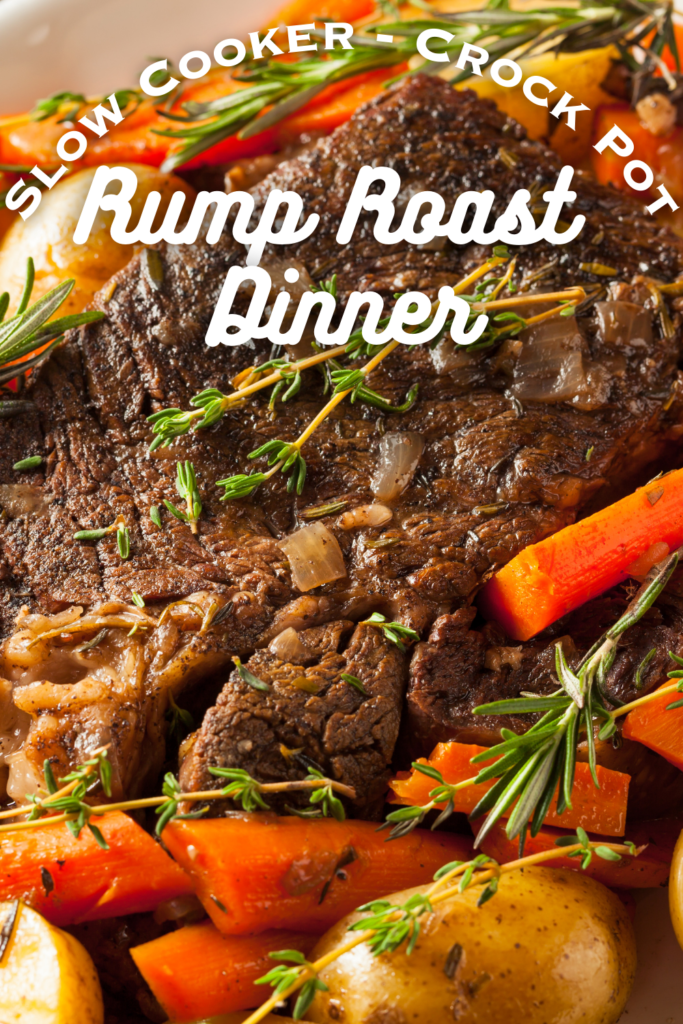slow cooker seasoned rump roast dinner with text