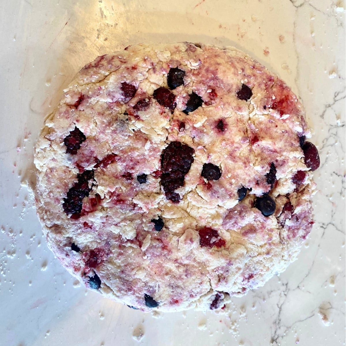 berry scone dough ready to be sliced