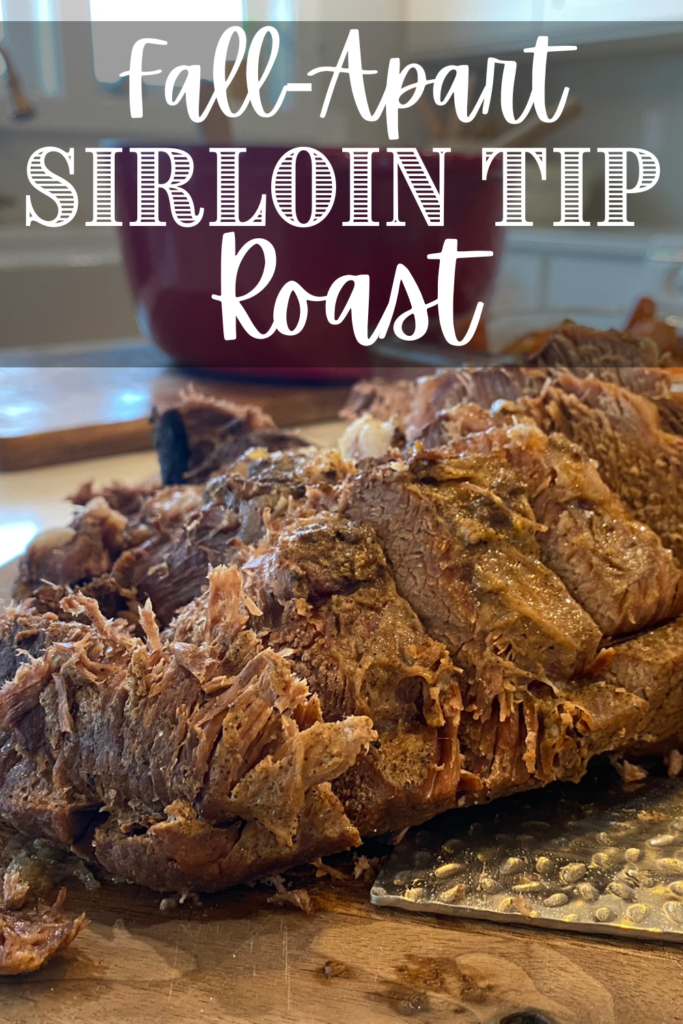 tender sirloin tip roast of cutting board with text