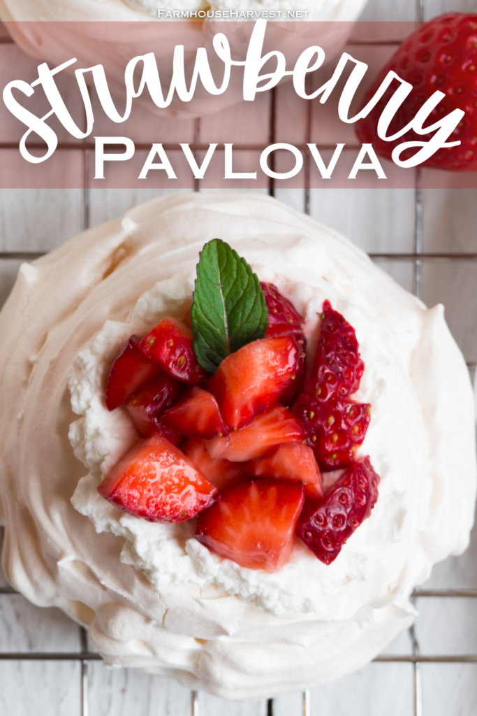 strawberry pavlova with text
