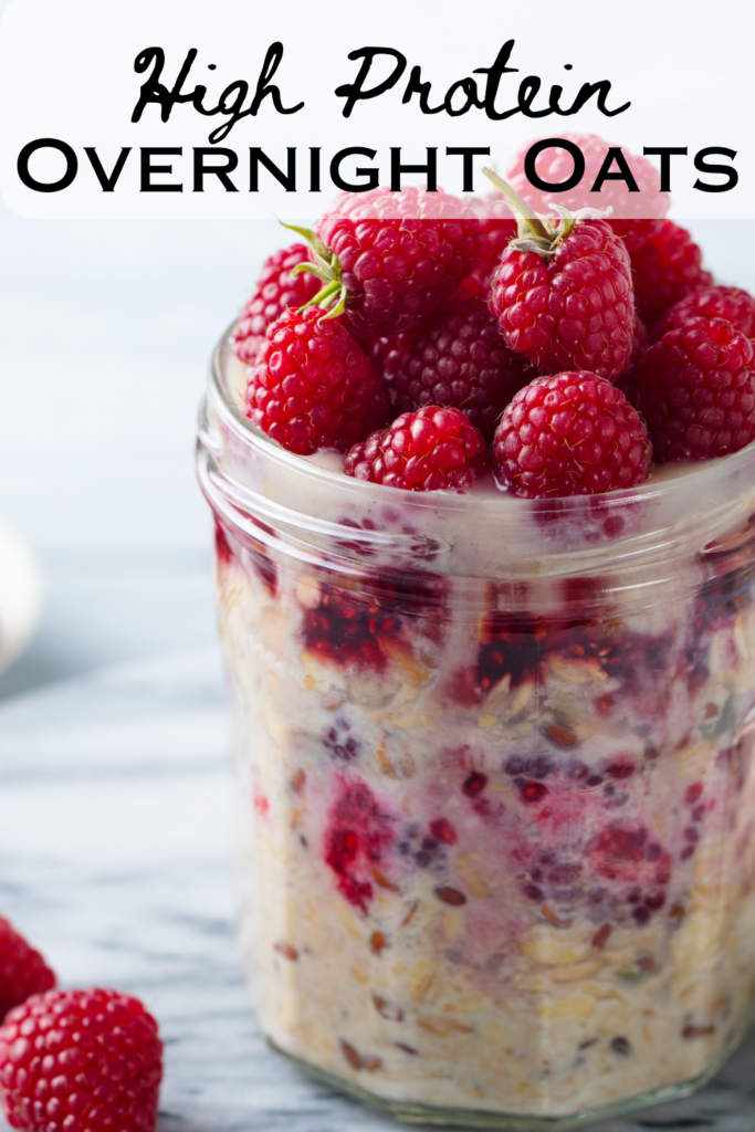 high protein overnight oats with text