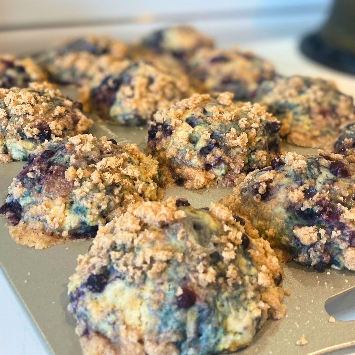 sourdough blueberry muffins with streusel top