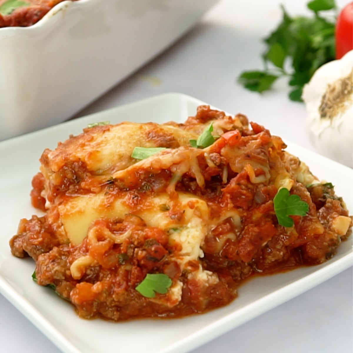 Homemade lasagna served on a plate