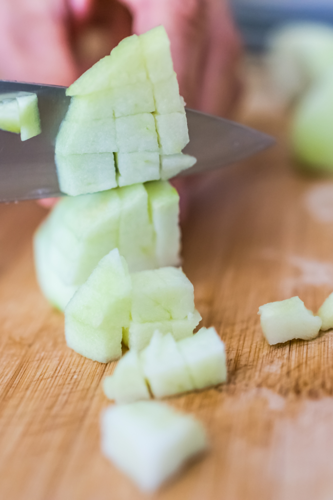 dicing apples for apple fritters
