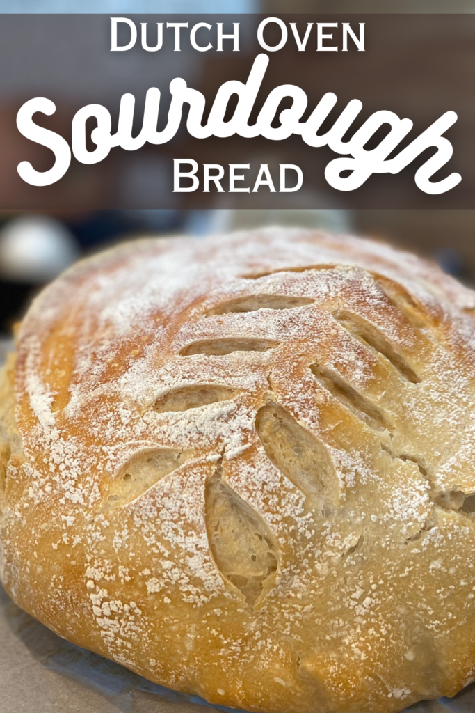 dutch oven sourdough bread with text