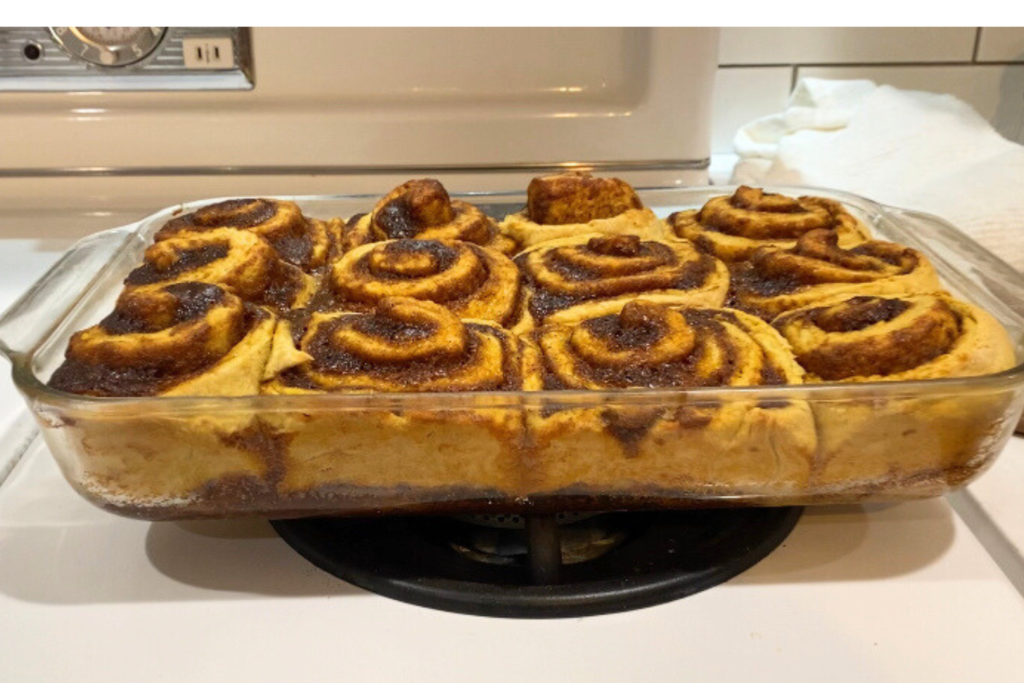 cooked but not frosted sourdough pumpkin cinnamon rolls