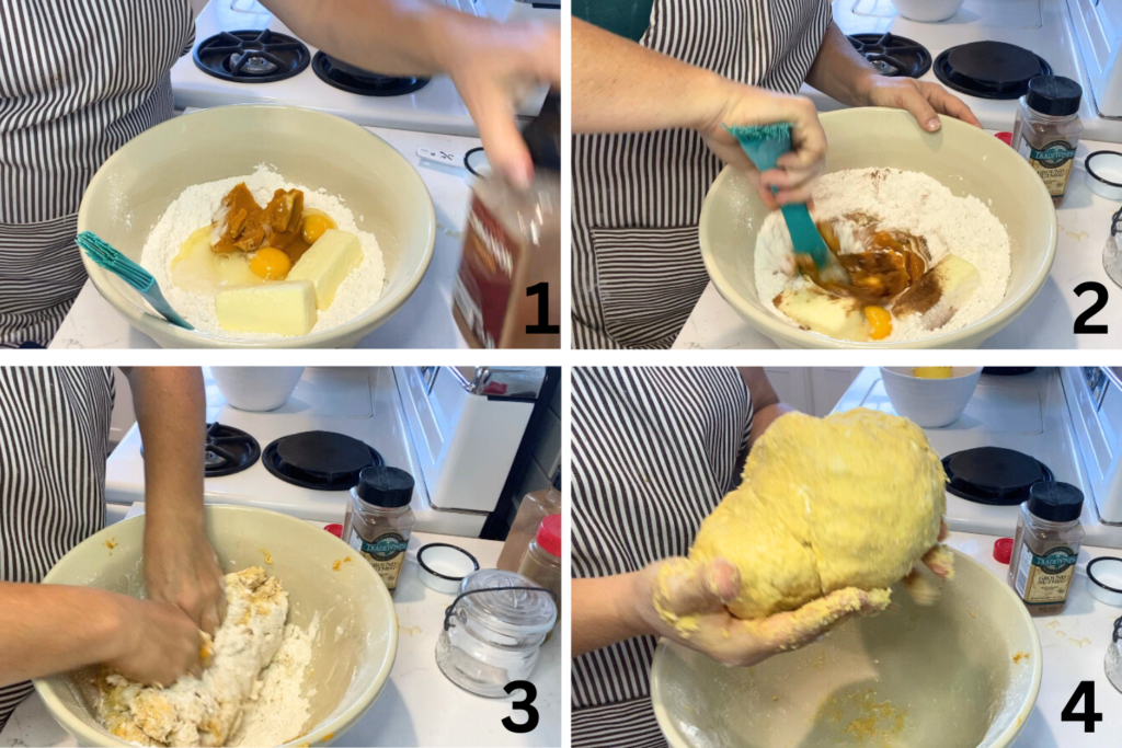 how to make dough. mixing ingredients  numbered 