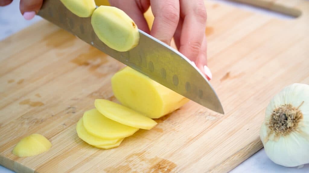 slicing potatoes for scalloped potatoes recipe