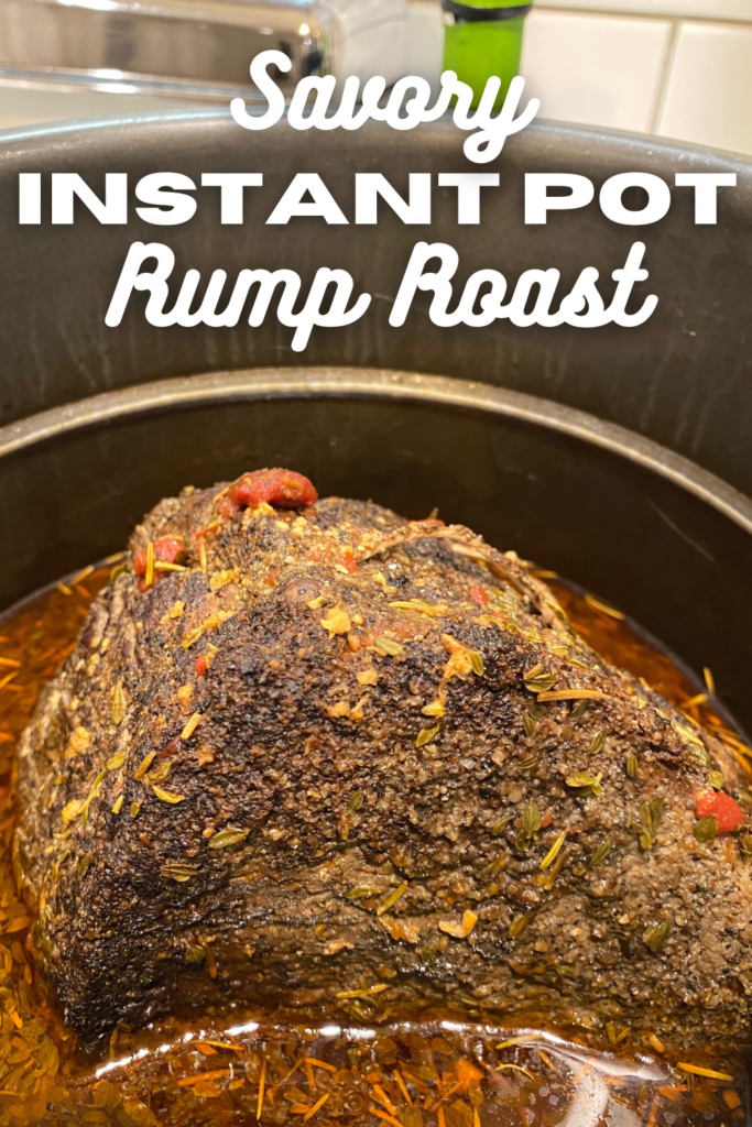 instant pot rump roast recipe cooked  with text