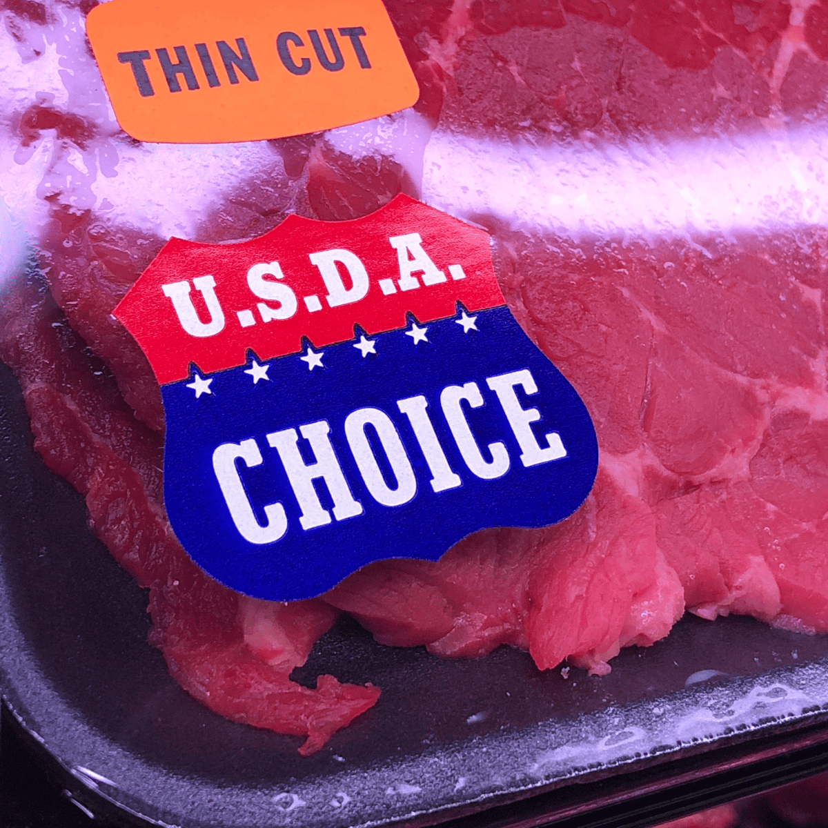 USDA choice beef sticker on beef package 