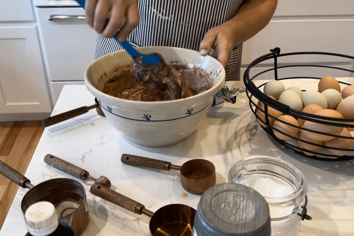 making sourdough chocolate banana bread