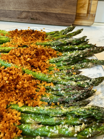 roasted asparagus recipe cooling on counter after roasting
