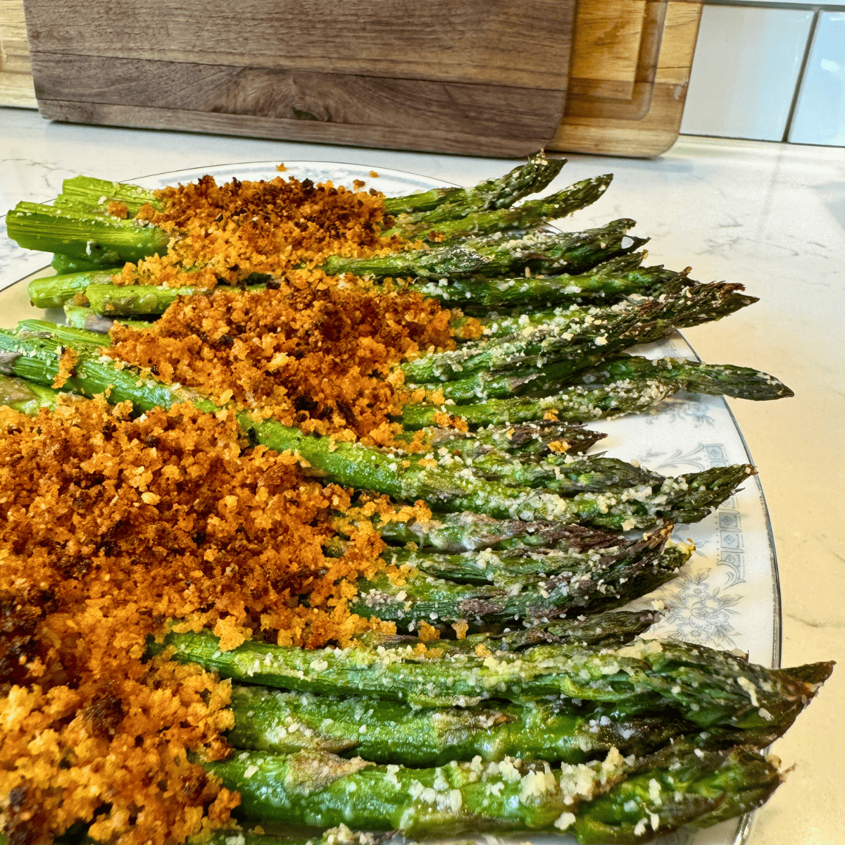 roasted asparagus recipe cooling on counter after roasting 