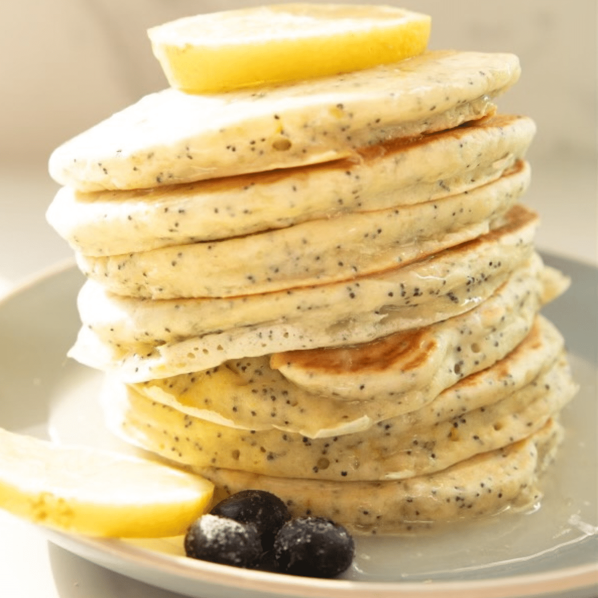 sourdough lemon poppy seed pancakes by TraditionAndThyme.com copywrite 2024