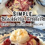 blackberry cobbler with ice cream and text