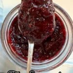 huckleberry jam on spoon with text