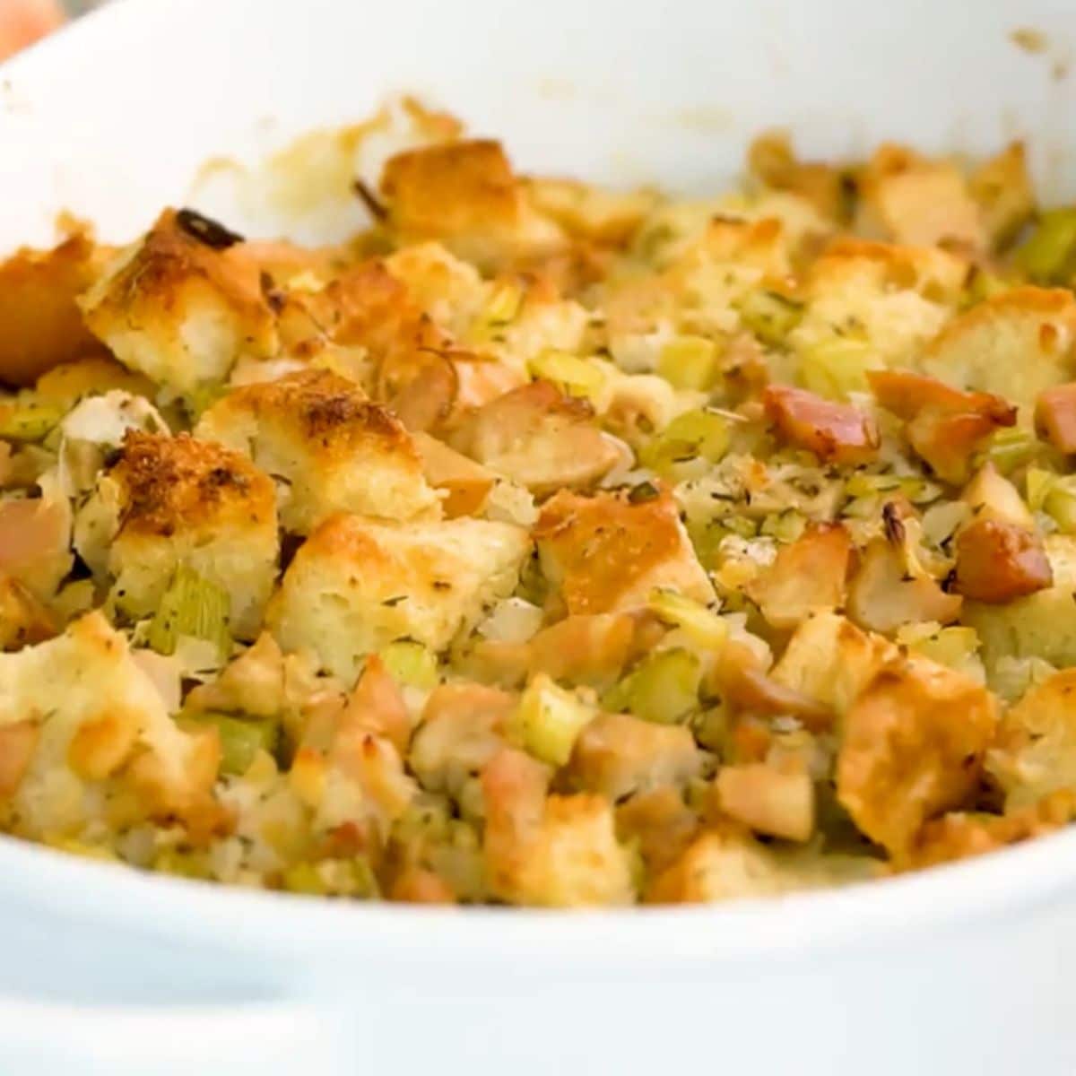 stuffing in casserole dish by juliea at FarmhouseHarvest