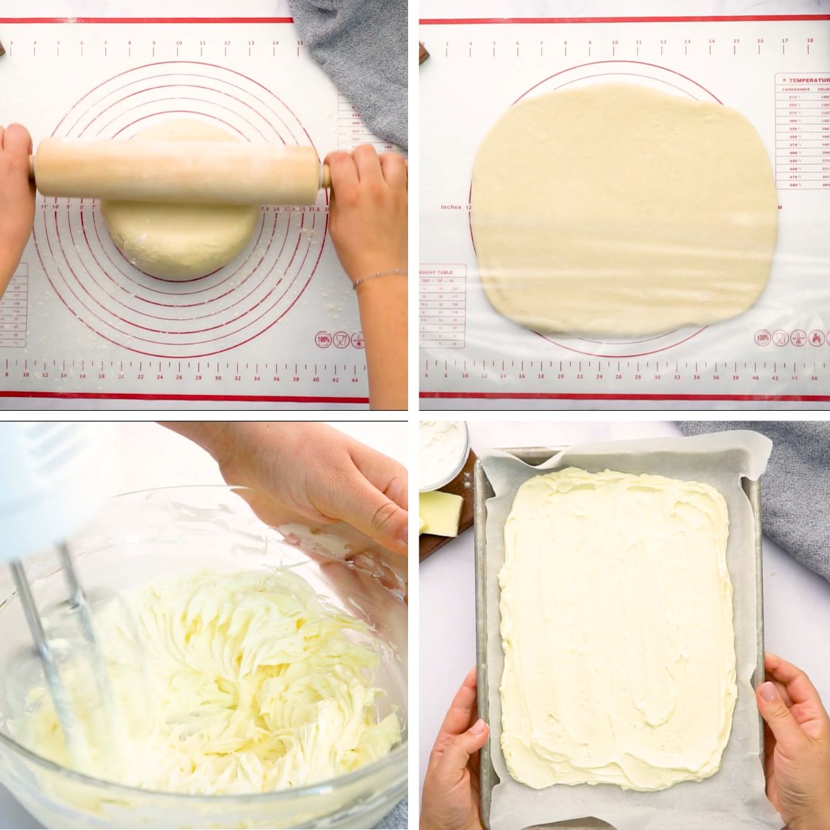 how to make croissants roll refrigerated dough out, vocer with plastic wrap, refridgerate again. Make butter filling beat butter with flour, spread out onto parchment lined baking sheet and refrigerate