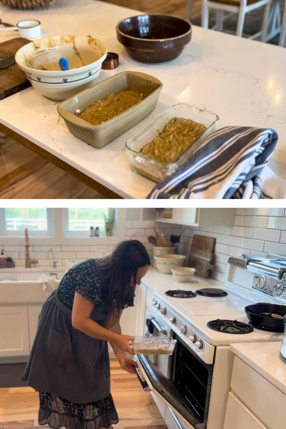 pour batter into 2 buttered loaf pans, bake at 350 for 50 minutes