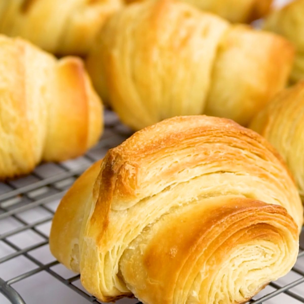 homemade croissants cooling on a wire rack