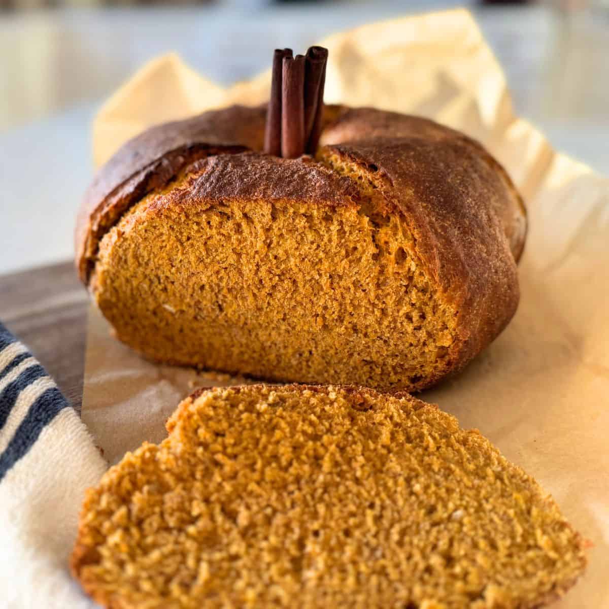 sliced sourdough pumpkin spice loaf, sliced