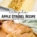 making apple strudel recipe, and finished apple strudel with text