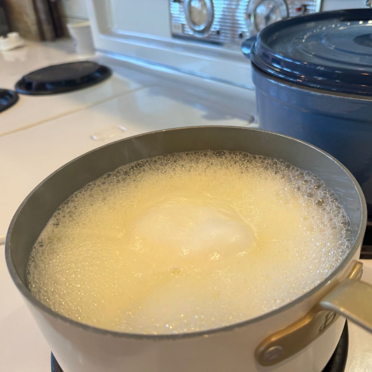 bring water and butter to a rolling boil