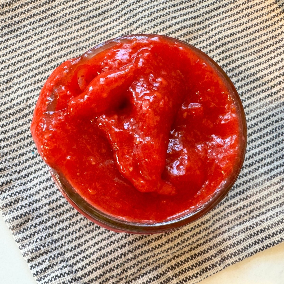top view of sugar free strawberry freezer jam in jar