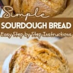 sourdough read in dutch oven and on counter cooling with text