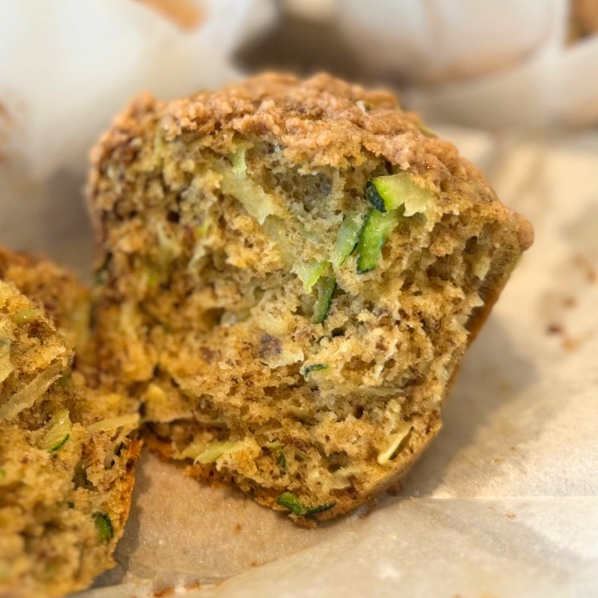 showing texture of sourdough zucchini muffins