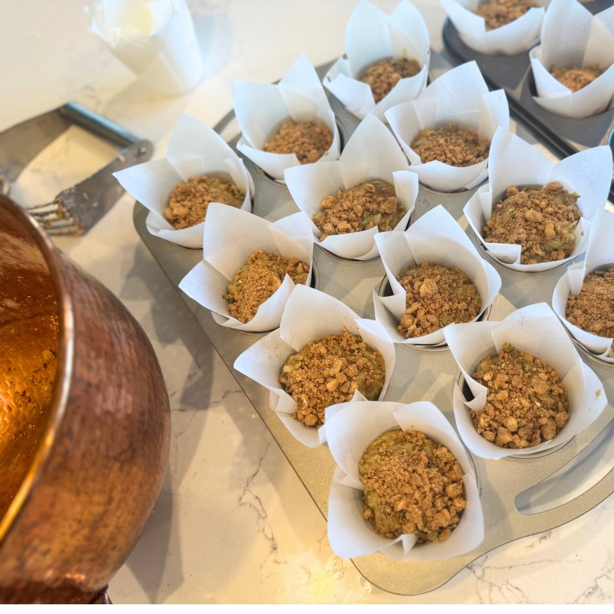 unbaked raw muffins in tins