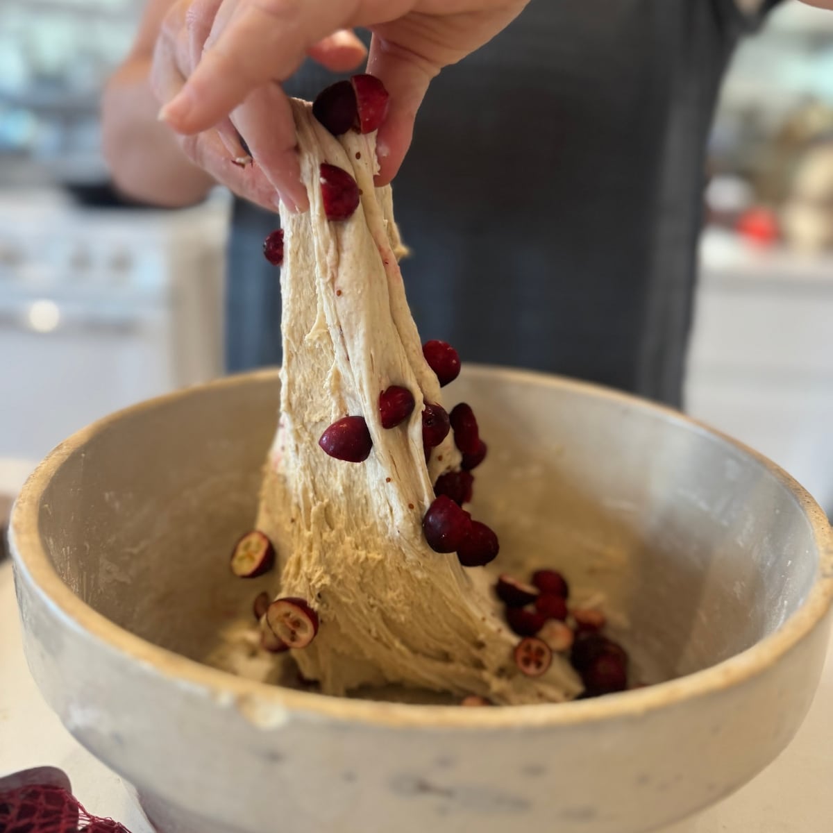 adding cranberries during stretch and folds