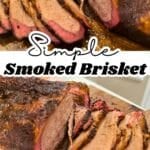 sliced brisket on cutting board shoeing snoke ring with text
