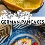 german pancakes in pan and served on plate