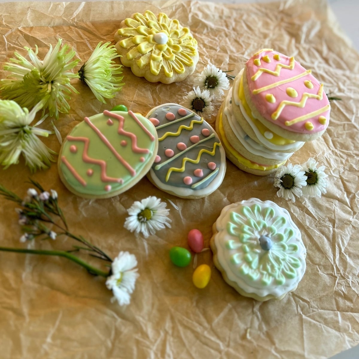 Easter sugar cookies and flowers
