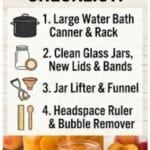 test with water bath canner, jar lifter, jars tools and text