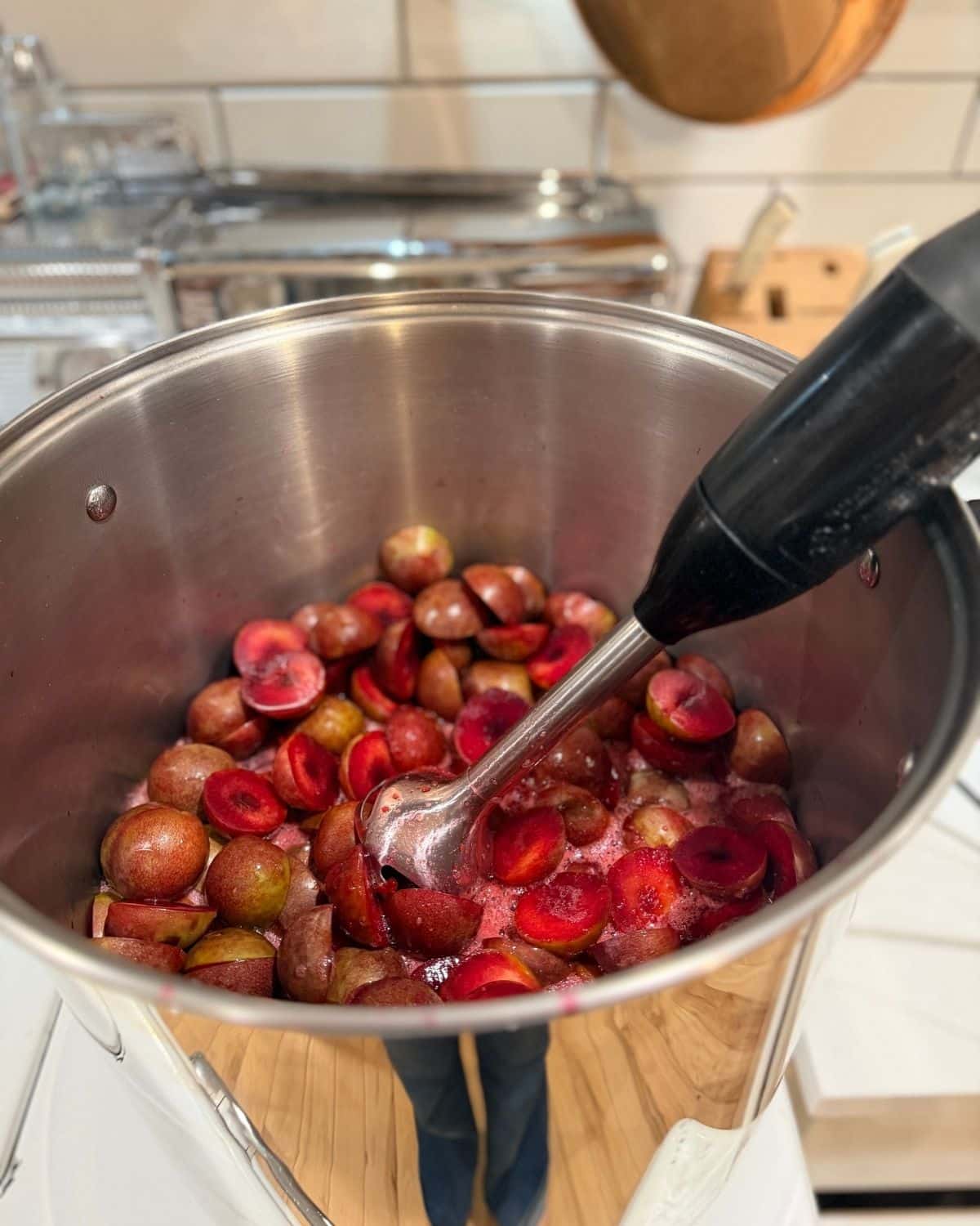 plum sauce canneing recipe step to cook and puree plums in large stock pot