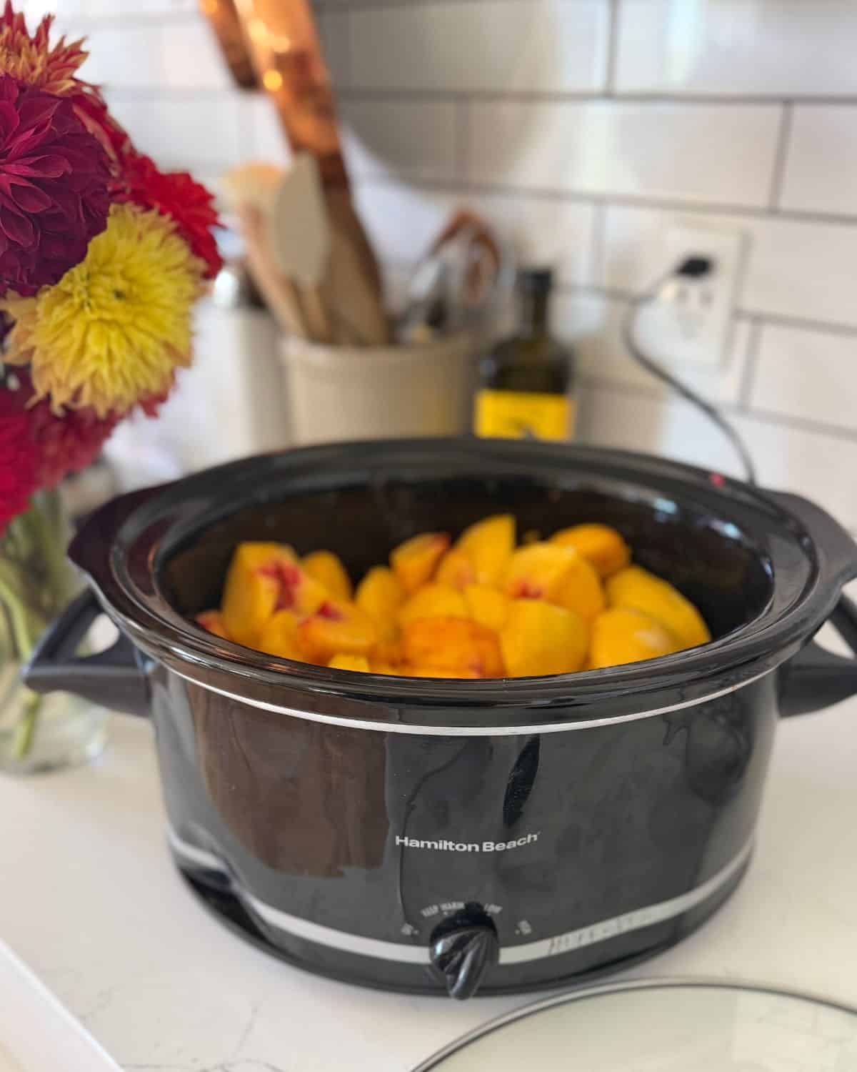 making peach butter in the crockpot